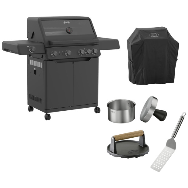 Allflame Hero 4 inkl. Abdeckhaube + BBQ Burger-Set