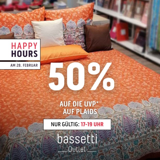 Bassetti 50% auf die UVP auf Plaids - Happy Hours (A)