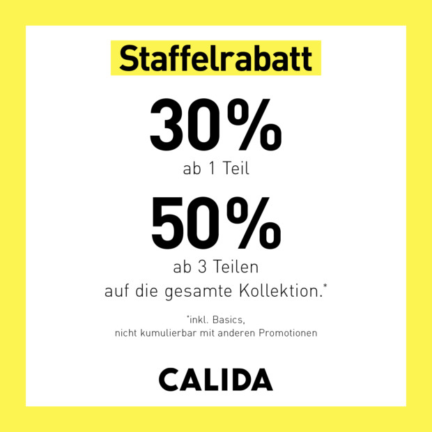 Calida erhalte 50% auf den Outletpreis ab 3 Teile