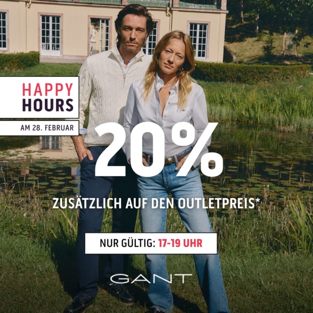 Gant 20% zusätzlich auf den Outletpreis - Happy Hours (A)