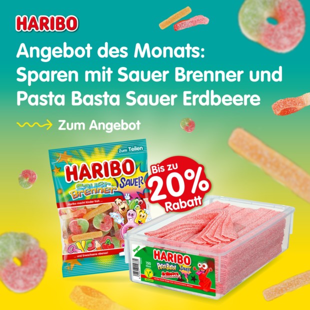 HARIBO 20% auf Sauer Brenner und Basta Basta Erdbeere