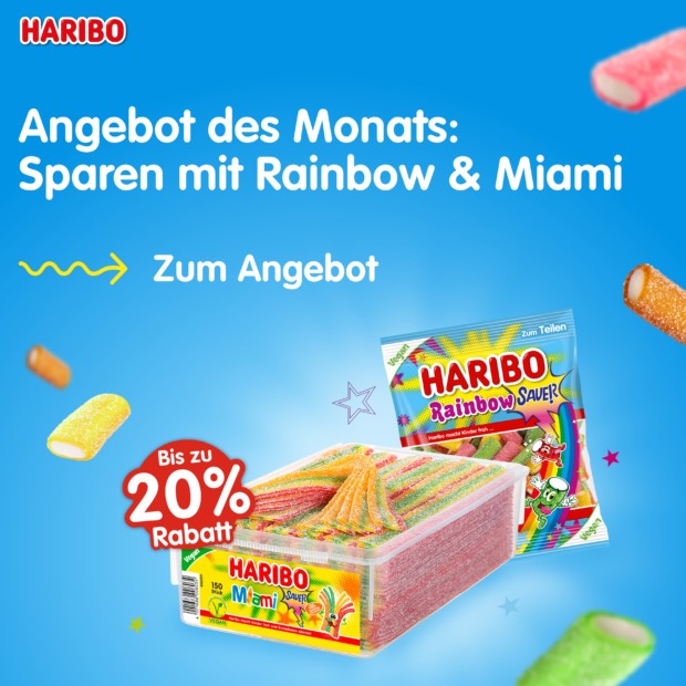 Haribo 20% zusätzlich auf Rainbow und Miami