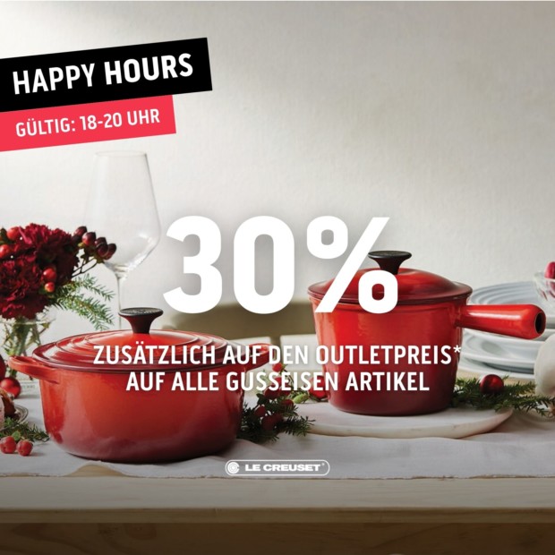 Le Creuset 30% zusätzlich auf Gusseisen-Happy Hours (A)