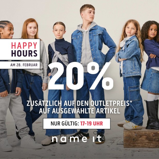 Name it 20% zusätzlich auf den Outletpreis auf ausgewählte Artikel - Happy Hours (A)
