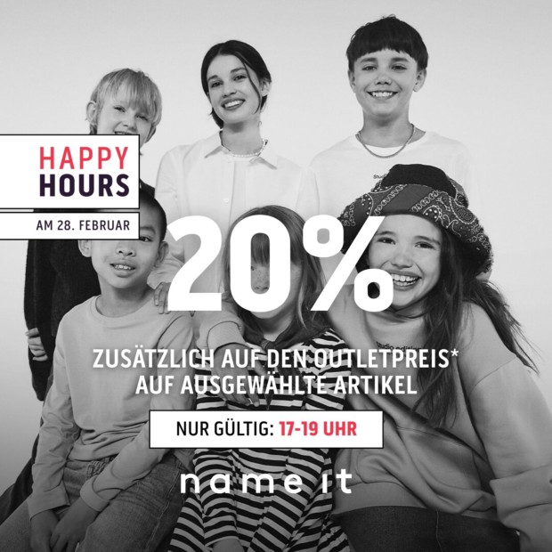 Name it 20% zusätzlich auf den Outletpreis auf ausgewählte Artikel - Happy Hours (A)