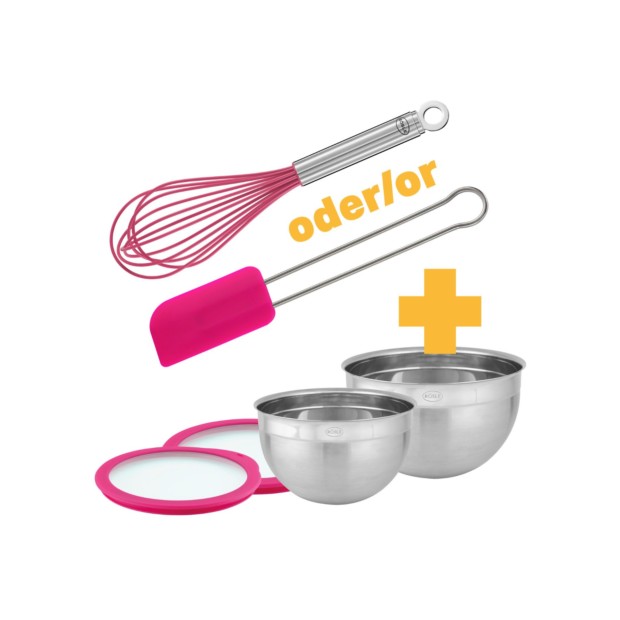 Pinkes Schüssel-Set 2-tlg. + Teigschaber groß oder Schneebesen 