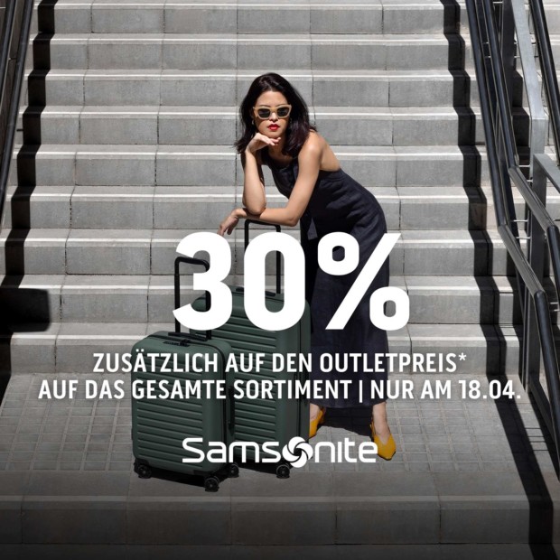 Samsonite 30% auf das gesamte Sortiment nur am 18.4. (A)