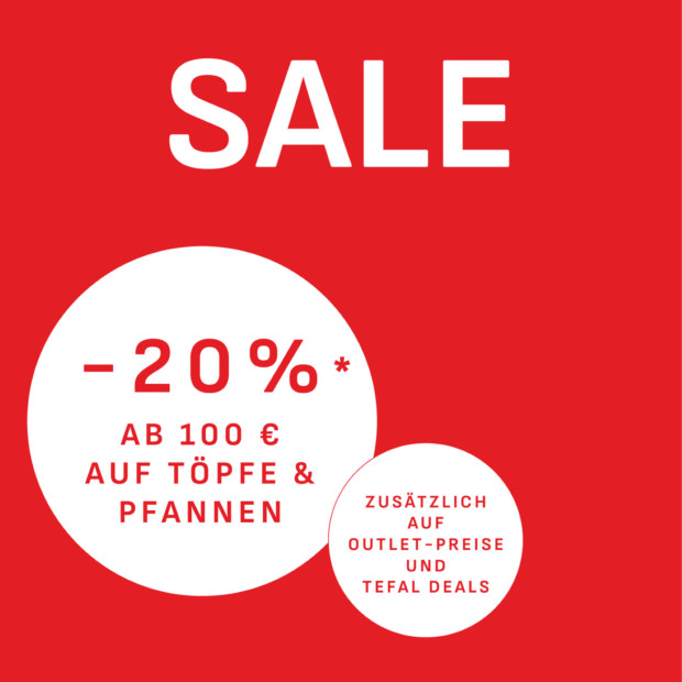 Tefal 20% zusätzlich ab 100€ auf Pfannen und Töpfe
