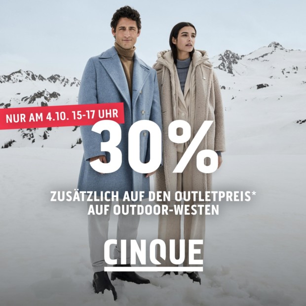 Cinque 30% auf Outdoor Westen - Happy Hour 15-17 Uhr (A)