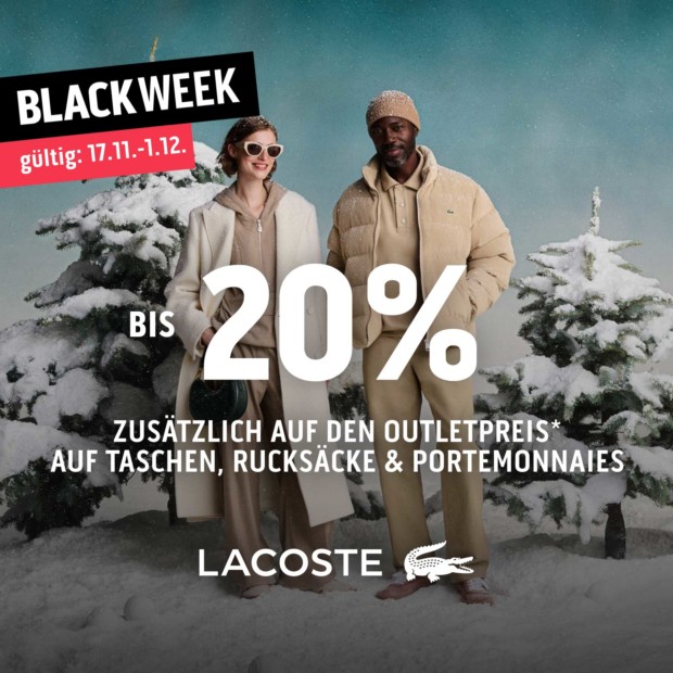 Lacoste bis zu 20% auf Taschen, Rucksäcke und Portemonnaies - BW (A)
