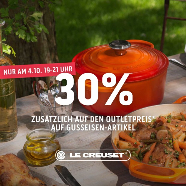 Le Creuset 30% auf alle Gusseisen Artikel - Happy Hour 19-21 Uhr (A)