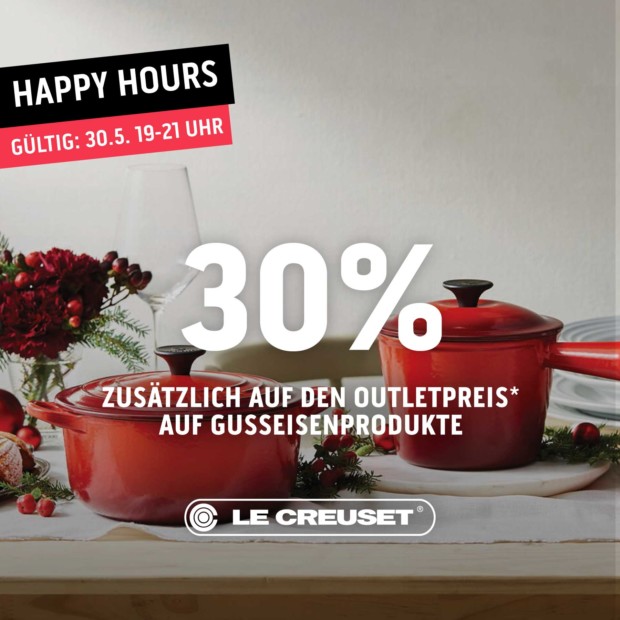 Le Creuset 30% auf Gusseisenprodukte - Happy Hours (A)