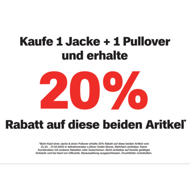 s. Oliver 20% auf Jacke+Pullover