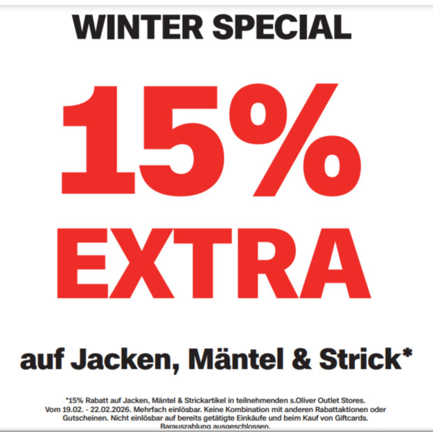 s. Oliver 15% auf Jacken, Mäntel und Strick